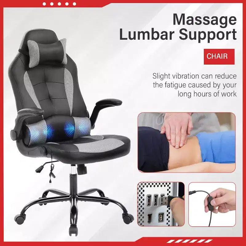 FDW Silla Gaming Silla de Oficina con Soporte Lumbar Silla de Videojuegos de Cuero PU para Adultos