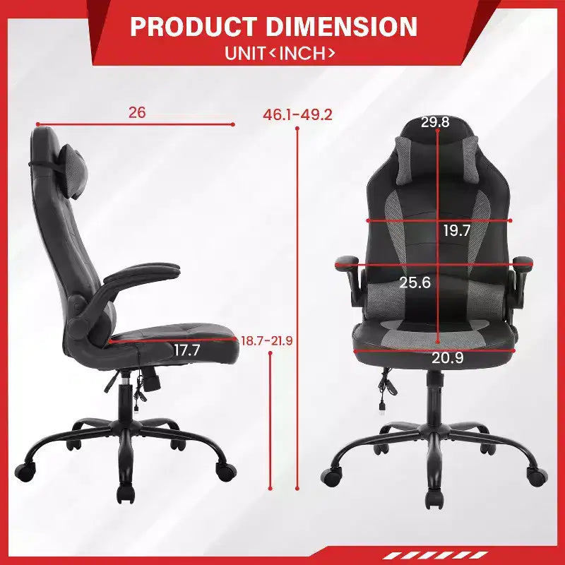 FDW Silla Gaming Silla de Oficina con Soporte Lumbar Silla de Videojuegos de Cuero PU para Adultos