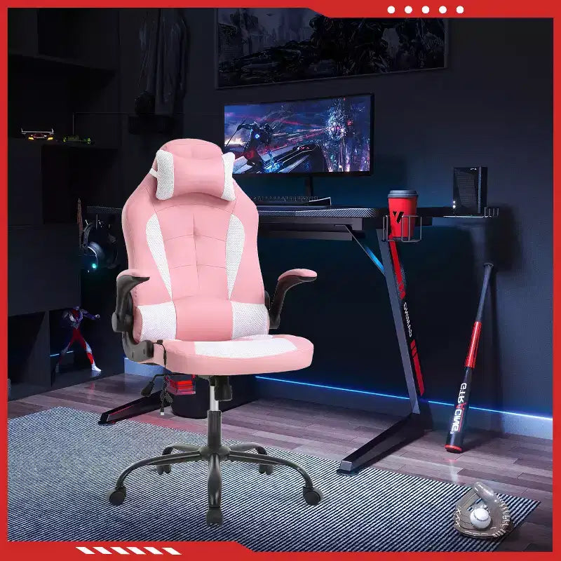 FDW Silla Gaming Silla de Oficina con Soporte Lumbar Silla de Videojuegos de Cuero PU para Adultos