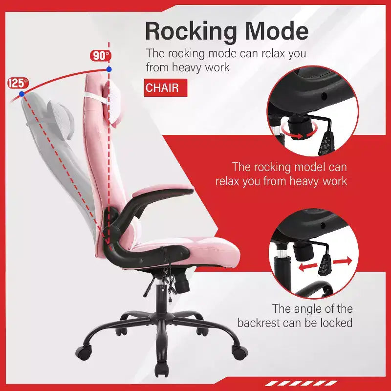 FDW Silla Gaming Silla de Oficina con Soporte Lumbar Silla de Videojuegos de Cuero PU para Adultos