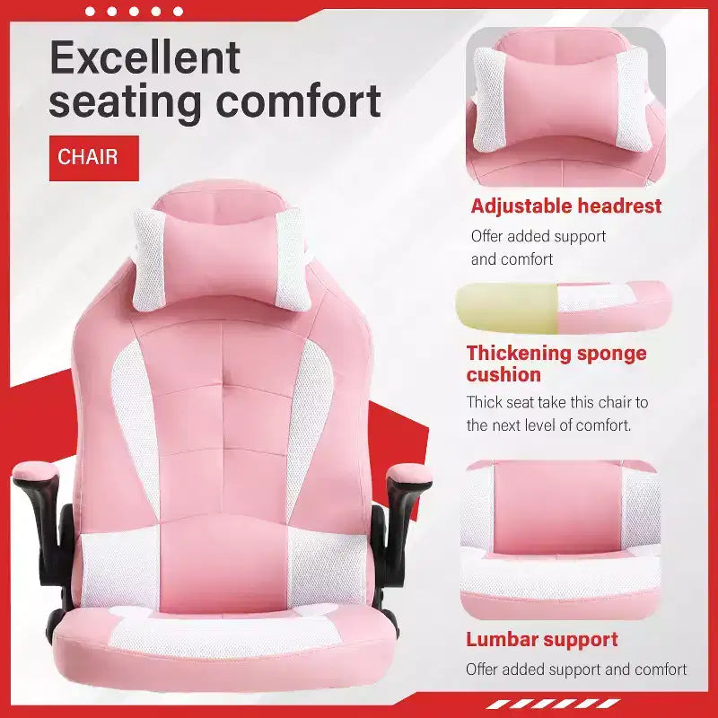 FDW Silla Gaming Silla de Oficina con Soporte Lumbar Silla de Videojuegos de Cuero PU para Adultos