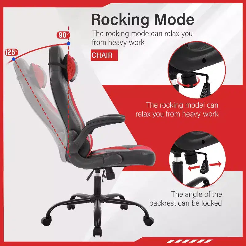 FDW Silla Gaming Silla de Oficina con Soporte Lumbar Silla de Videojuegos de Cuero PU para Adultos