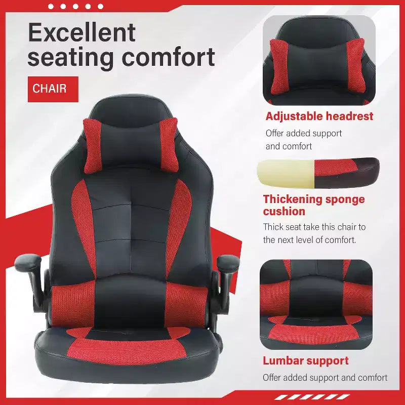 FDW Silla Gaming Silla de Oficina con Soporte Lumbar Silla de Videojuegos de Cuero PU para Adultos
