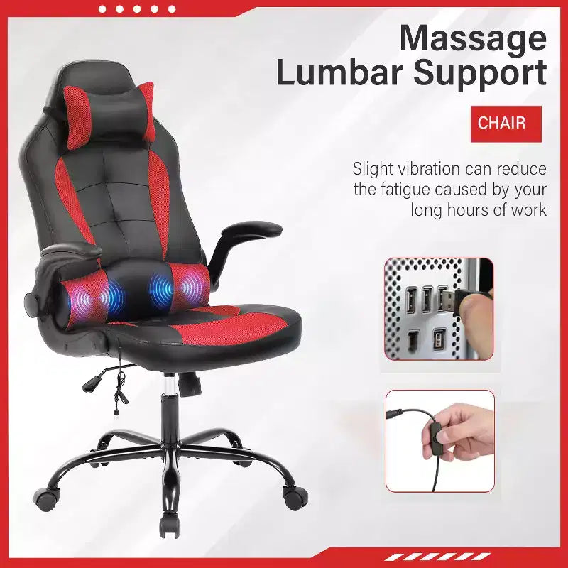 FDW Silla Gaming Silla de Oficina con Soporte Lumbar Silla de Videojuegos de Cuero PU para Adultos