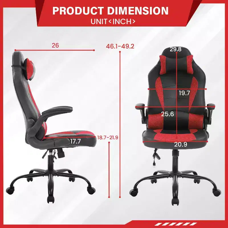 FDW Silla Gaming Silla de Oficina con Soporte Lumbar Silla de Videojuegos de Cuero PU para Adultos