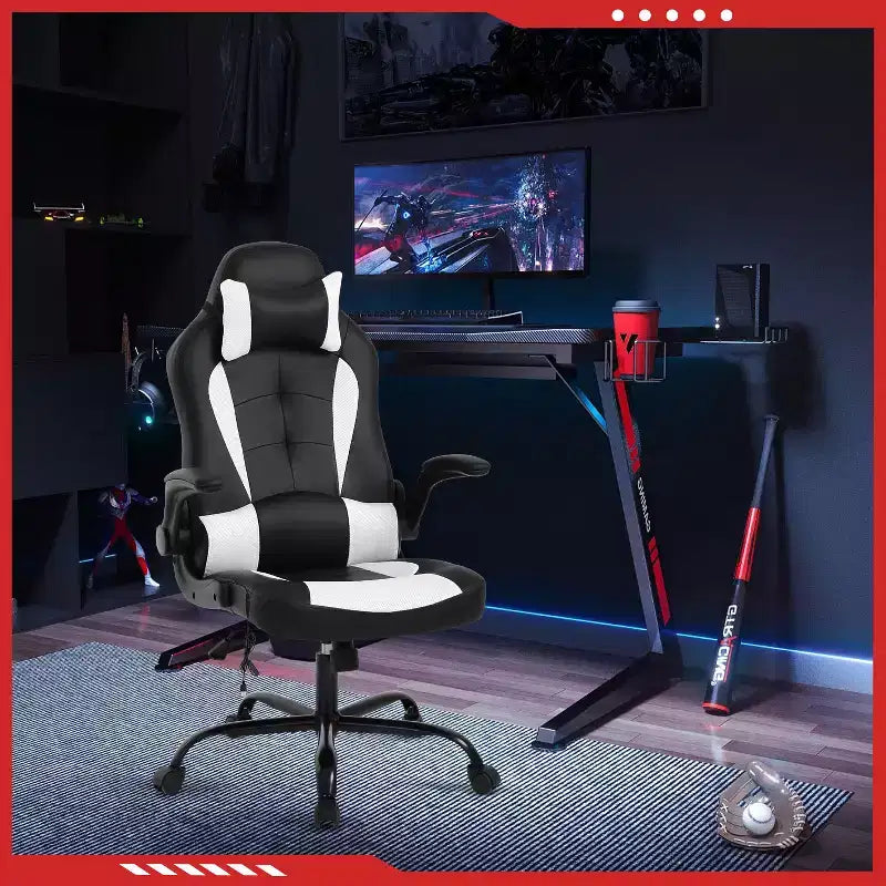 FDW Silla Gaming Silla de Oficina con Soporte Lumbar Silla de Videojuegos de Cuero PU para Adultos