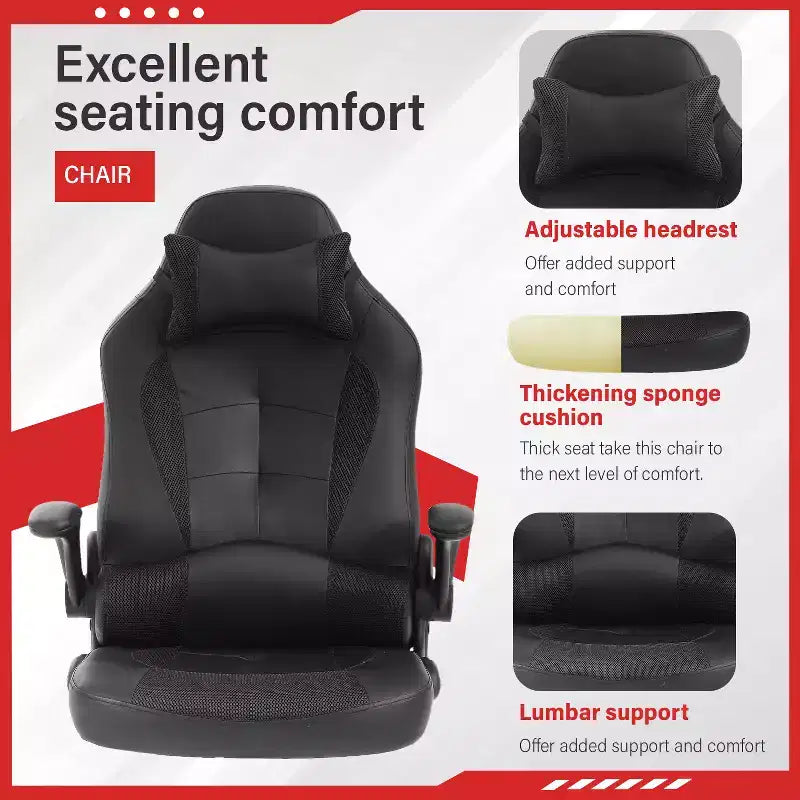 FDW Silla Gaming Silla de Oficina con Soporte Lumbar Silla de Videojuegos de Cuero PU para Adultos