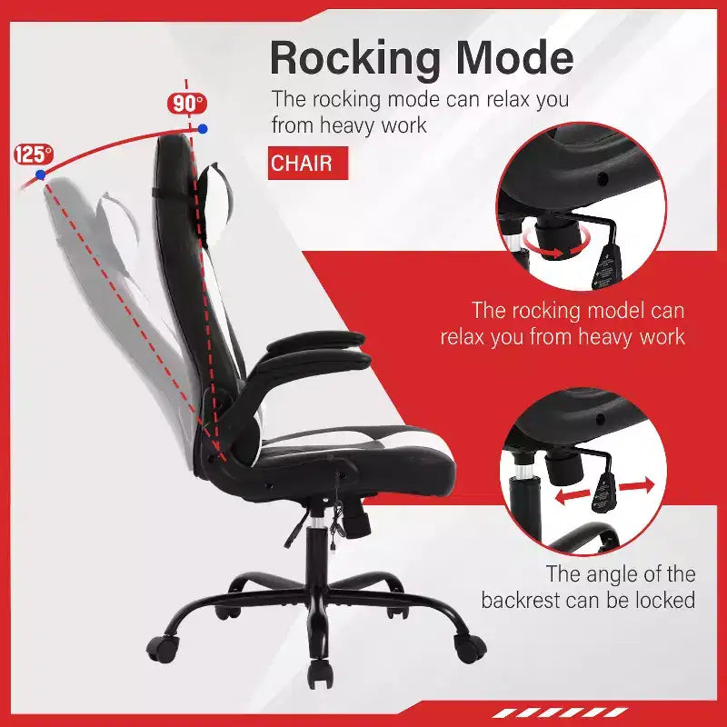 FDW Silla Gaming Silla de Oficina con Soporte Lumbar Silla de Videojuegos de Cuero PU para Adultos