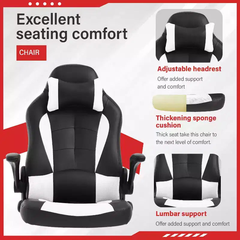 FDW Silla Gaming Silla de Oficina con Soporte Lumbar Silla de Videojuegos de Cuero PU para Adultos