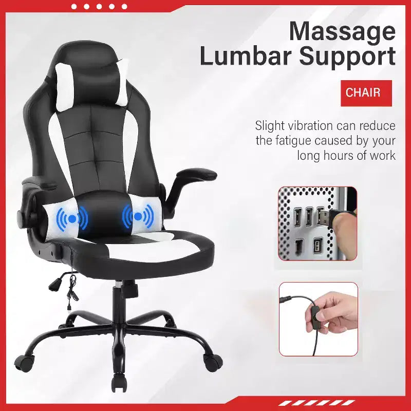 FDW Silla Gaming Silla de Oficina con Soporte Lumbar Silla de Videojuegos de Cuero PU para Adultos