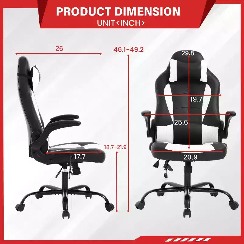 FDW Silla Gaming Silla de Oficina con Soporte Lumbar Silla de Videojuegos de Cuero PU para Adultos