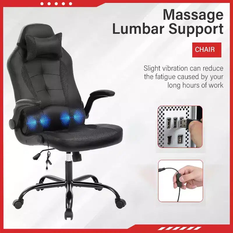 FDW Silla Gaming Silla de Oficina con Soporte Lumbar Silla de Videojuegos de Cuero PU para Adultos