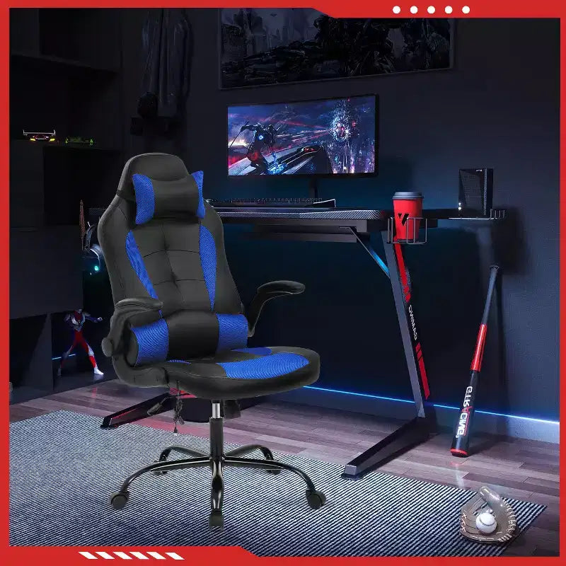 FDW Silla Gaming Silla de Oficina con Soporte Lumbar Silla de Videojuegos de Cuero PU para Adultos