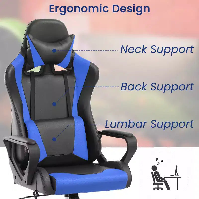 Silla BestMassage Gaming de oficina con respaldo alto y función de masaje con soporte lumbar, de piel sintética, giratoria con ruedas, para adultos y adolescentes