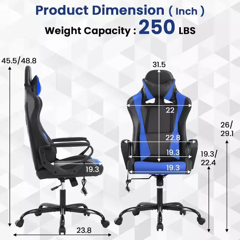 Silla BestMassage Gaming de oficina con respaldo alto y función de masaje con soporte lumbar, de piel sintética, giratoria con ruedas, para adultos y adolescentes