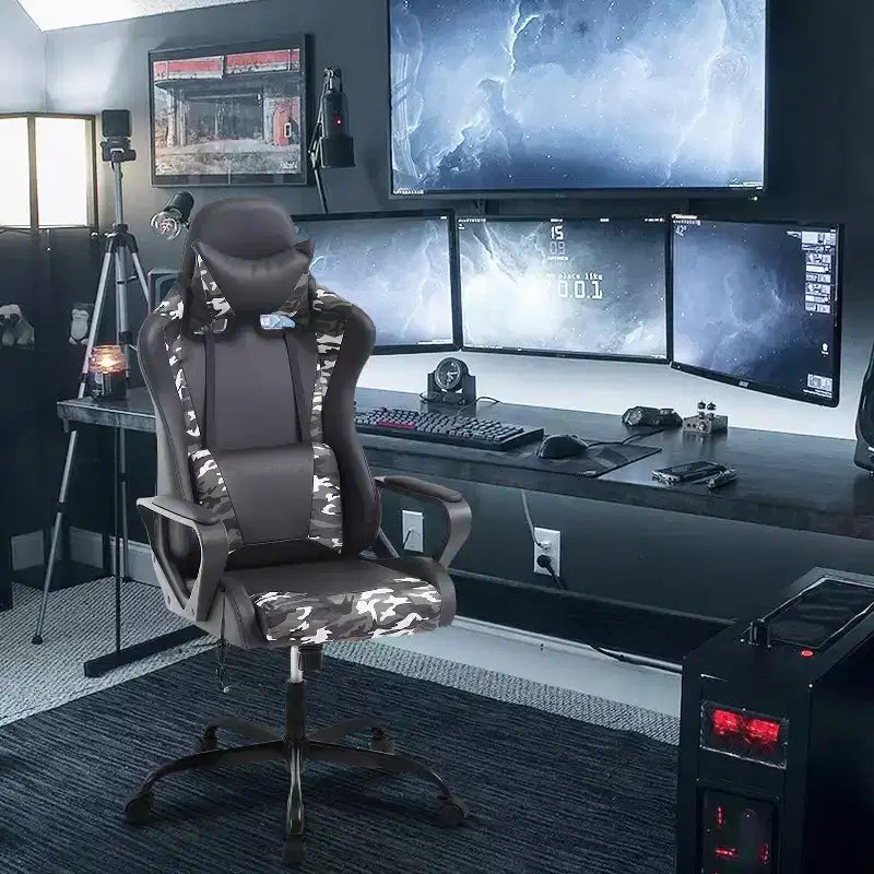 Silla BestMassage Gaming de oficina con respaldo alto y función de masaje con soporte lumbar, de piel sintética, giratoria con ruedas, para adultos y adolescentes