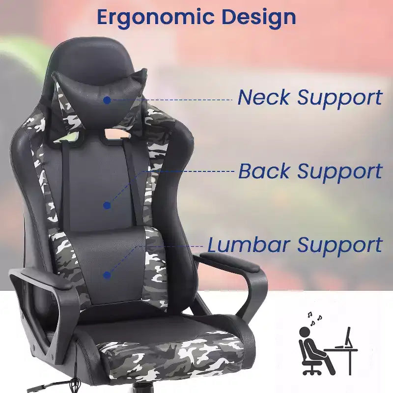 Silla BestMassage Gaming de oficina con respaldo alto y función de masaje con soporte lumbar, de piel sintética, giratoria con ruedas, para adultos y adolescentes