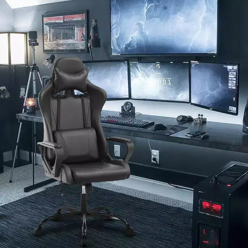 Silla BestMassage Gaming de oficina con respaldo alto y función de masaje con soporte lumbar, de piel sintética, giratoria con ruedas, para adultos y adolescentes