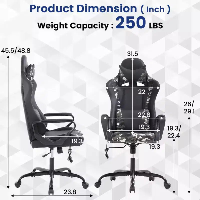 Silla BestMassage Gaming de oficina con respaldo alto y función de masaje con soporte lumbar, de piel sintética, giratoria con ruedas, para adultos y adolescentes