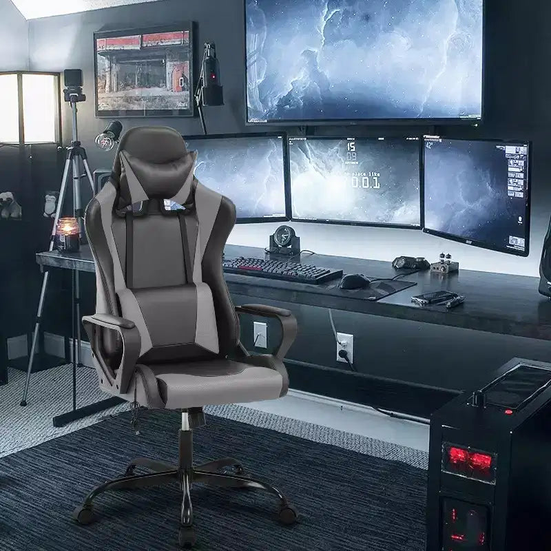 Silla BestMassage Gaming de oficina con respaldo alto y función de masaje con soporte lumbar, de piel sintética, giratoria con ruedas, para adultos y adolescentes