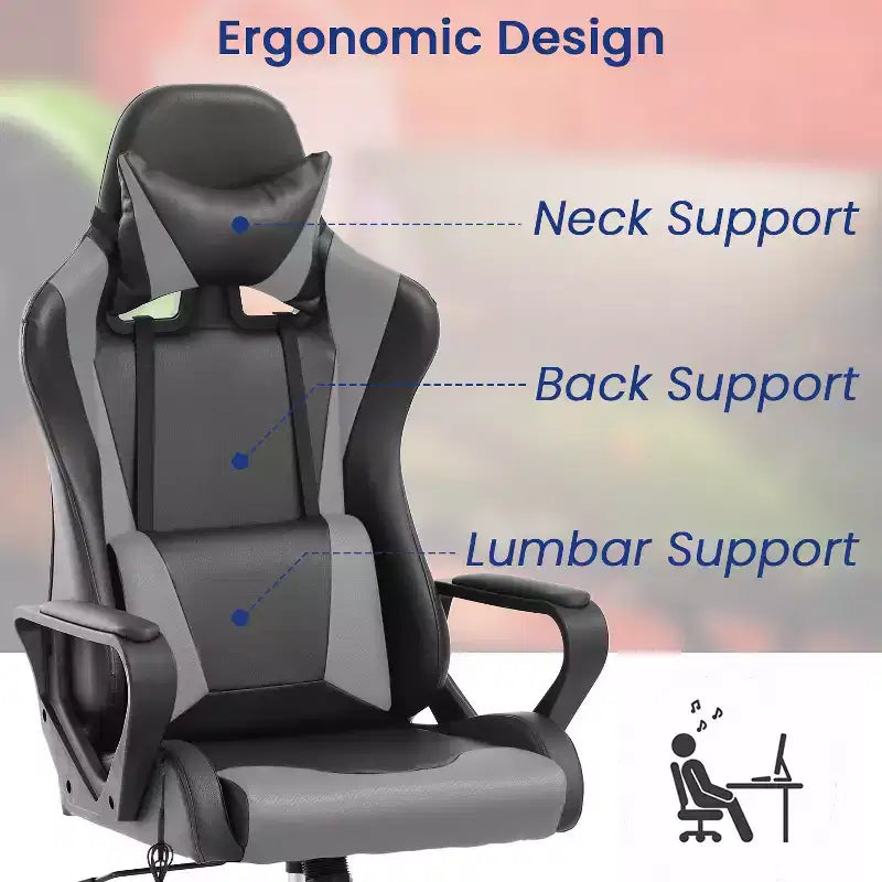 Silla BestMassage Gaming de oficina con respaldo alto y función de masaje con soporte lumbar, de piel sintética, giratoria con ruedas, para adultos y adolescentes