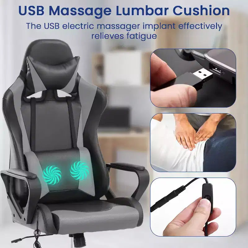 Silla BestMassage Gaming de oficina con respaldo alto y función de masaje con soporte lumbar, de piel sintética, giratoria con ruedas, para adultos y adolescentes