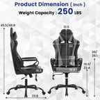 Silla BestMassage Gaming de oficina con respaldo alto y función de masaje con soporte lumbar, de piel sintética, giratoria con ruedas, para adultos y adolescentes