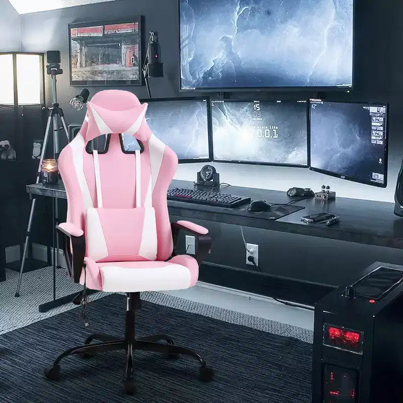 Silla BestMassage Gaming de oficina con respaldo alto y función de masaje con soporte lumbar, de piel sintética, giratoria con ruedas, para adultos y adolescentes