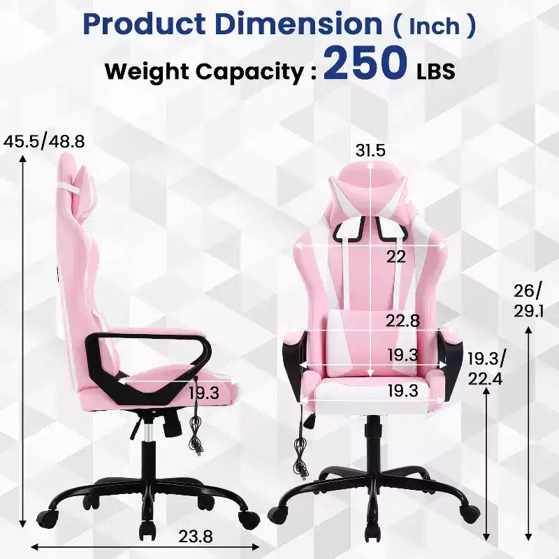 Silla BestMassage Gaming de oficina con respaldo alto y función de masaje con soporte lumbar, de piel sintética, giratoria con ruedas, para adultos y adolescentes