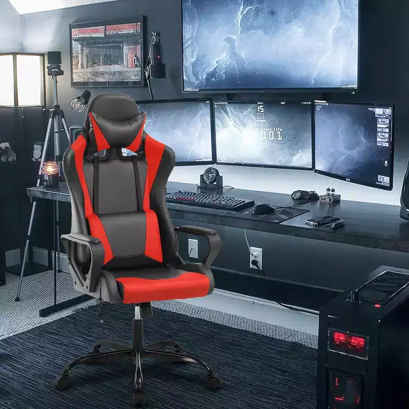 Silla BestMassage Gaming de oficina con respaldo alto y función de masaje con soporte lumbar, de piel sintética, giratoria con ruedas, para adultos y adolescentes