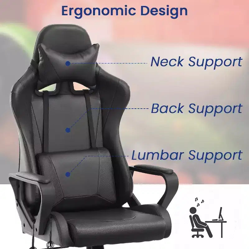 Silla BestMassage Gaming de oficina con respaldo alto y función de masaje con soporte lumbar, de piel sintética, giratoria con ruedas, para adultos y adolescentes