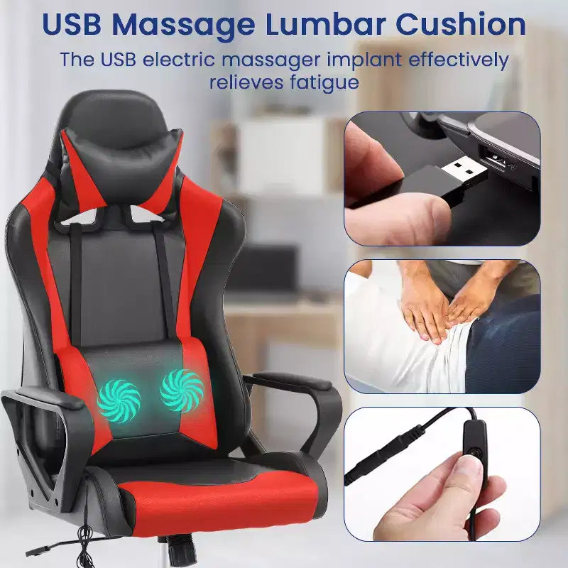 Silla BestMassage Gaming de oficina con respaldo alto y función de masaje con soporte lumbar, de piel sintética, giratoria con ruedas, para adultos y adolescentes