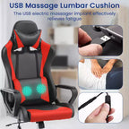 Silla BestMassage Gaming de oficina con respaldo alto y función de masaje con soporte lumbar, de piel sintética, giratoria con ruedas, para adultos y adolescentes