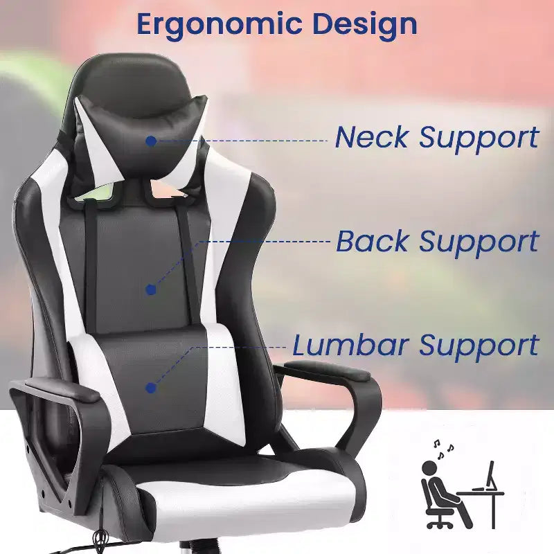 Silla BestMassage Gaming de oficina con respaldo alto y función de masaje con soporte lumbar, de piel sintética, giratoria con ruedas, para adultos y adolescentes