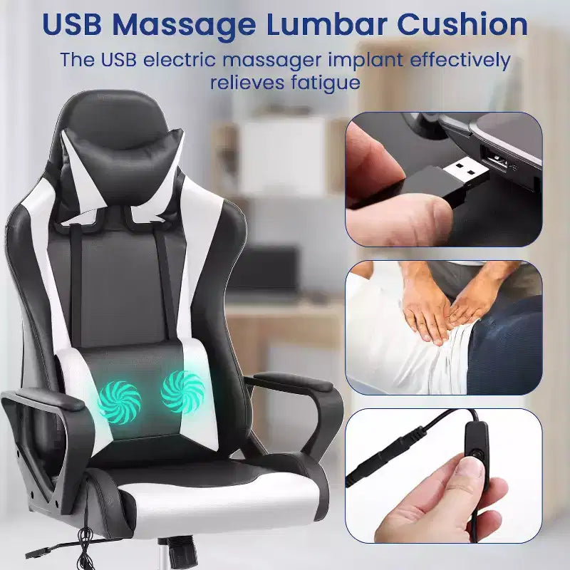 Silla BestMassage Gaming de oficina con respaldo alto y función de masaje con soporte lumbar, de piel sintética, giratoria con ruedas, para adultos y adolescentes