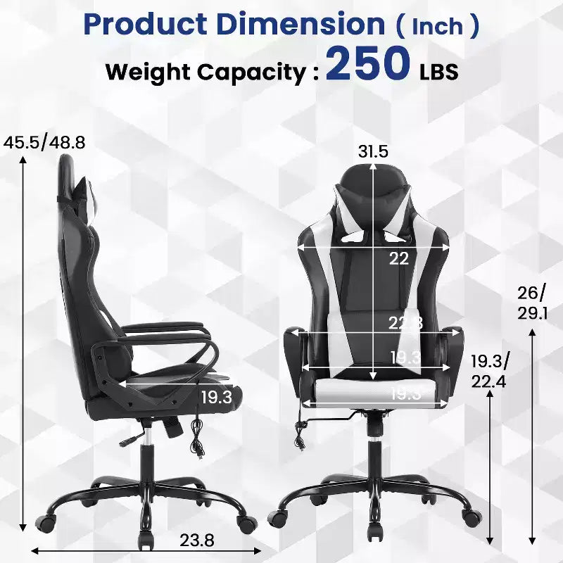 Silla BestMassage Gaming de oficina con respaldo alto y función de masaje con soporte lumbar, de piel sintética, giratoria con ruedas, para adultos y adolescentes
