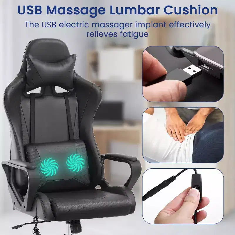 Silla BestMassage Gaming de oficina con respaldo alto y función de masaje con soporte lumbar, de piel sintética, giratoria con ruedas, para adultos y adolescentes