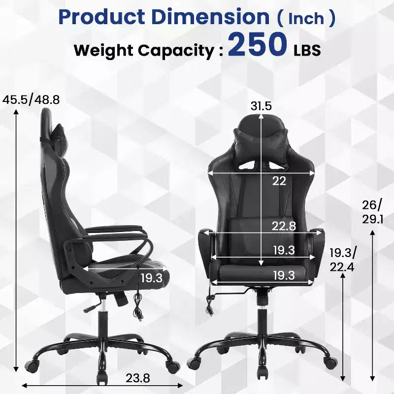 Silla BestMassage Gaming de oficina con respaldo alto y función de masaje con soporte lumbar, de piel sintética, giratoria con ruedas, para adultos y adolescentes