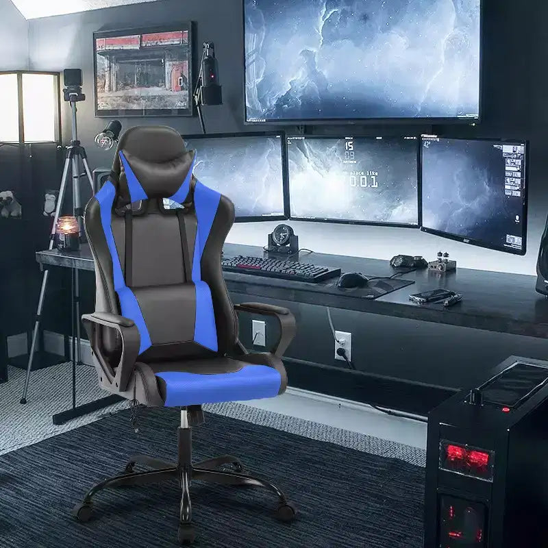 Silla BestMassage Gaming de oficina con respaldo alto y función de masaje con soporte lumbar, de piel sintética, giratoria con ruedas, para adultos y adolescentes
