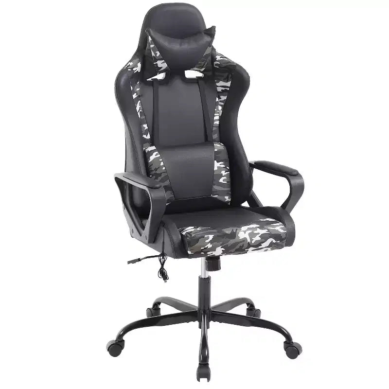 Silla BestMassage Gaming de oficina con respaldo alto y función de masaje con soporte lumbar, de piel sintética, giratoria con ruedas, para adultos y adolescentes