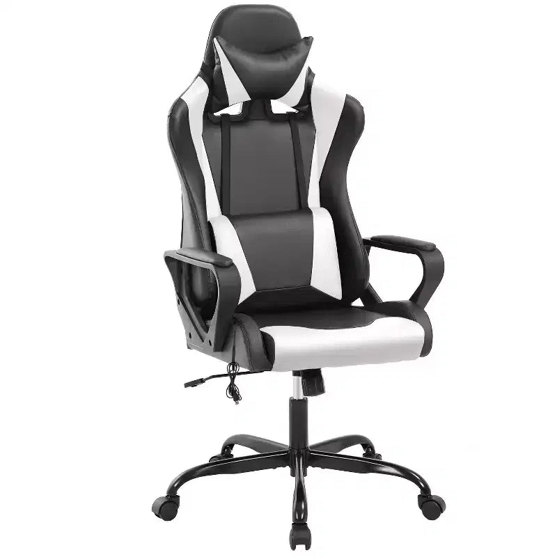 Silla BestMassage Gaming de oficina con respaldo alto y función de masaje con soporte lumbar, de piel sintética, giratoria con ruedas, para adultos y adolescentes
