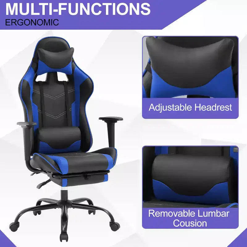 Silla Gamer BestMassage Silla de Computadora para Juegos con Soporte Lumbar y Reposapiés Diseño Giratorio con Ruedas Silla de Oficina para Hogar, Oficina y Juegos