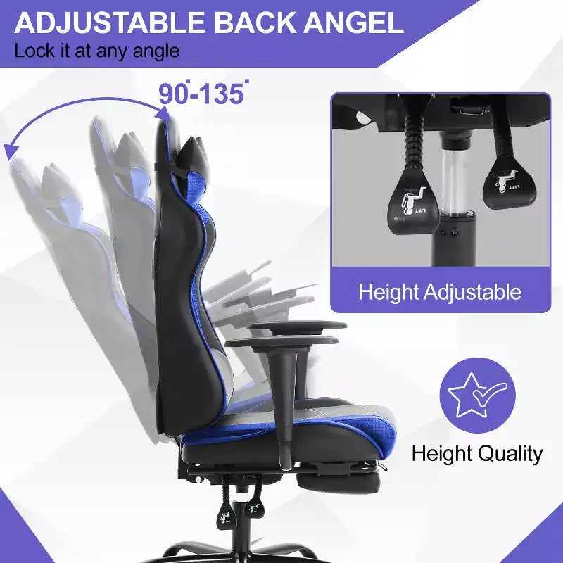 Silla Gamer BestMassage Silla de Computadora para Juegos con Soporte Lumbar y Reposapiés Diseño Giratorio con Ruedas Silla de Oficina para Hogar, Oficina y Juegos