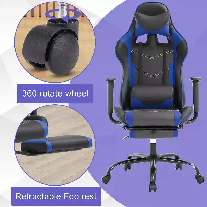 Silla Gamer BestMassage Silla de Computadora para Juegos con Soporte Lumbar y Reposapiés Diseño Giratorio con Ruedas Silla de Oficina para Hogar, Oficina y Juegos
