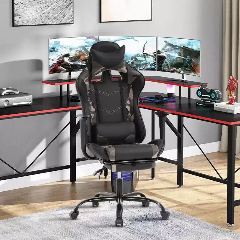 Silla Gamer BestMassage Silla de Computadora para Juegos con Soporte Lumbar y Reposapiés Diseño Giratorio con Ruedas Silla de Oficina para Hogar, Oficina y Juegos