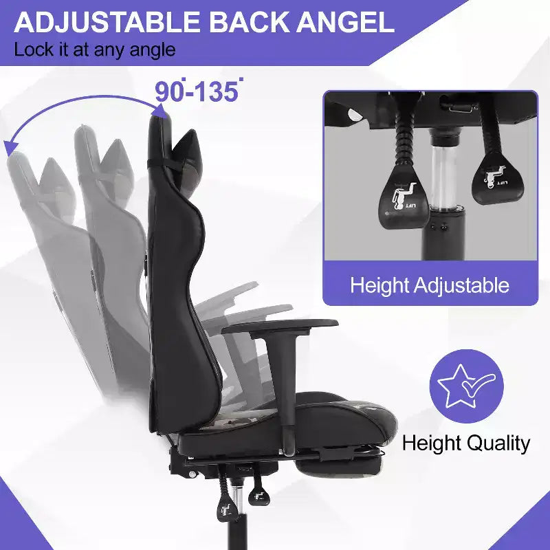 Silla Gamer BestMassage Silla de Computadora para Juegos con Soporte Lumbar y Reposapiés Diseño Giratorio con Ruedas Silla de Oficina para Hogar, Oficina y Juegos
