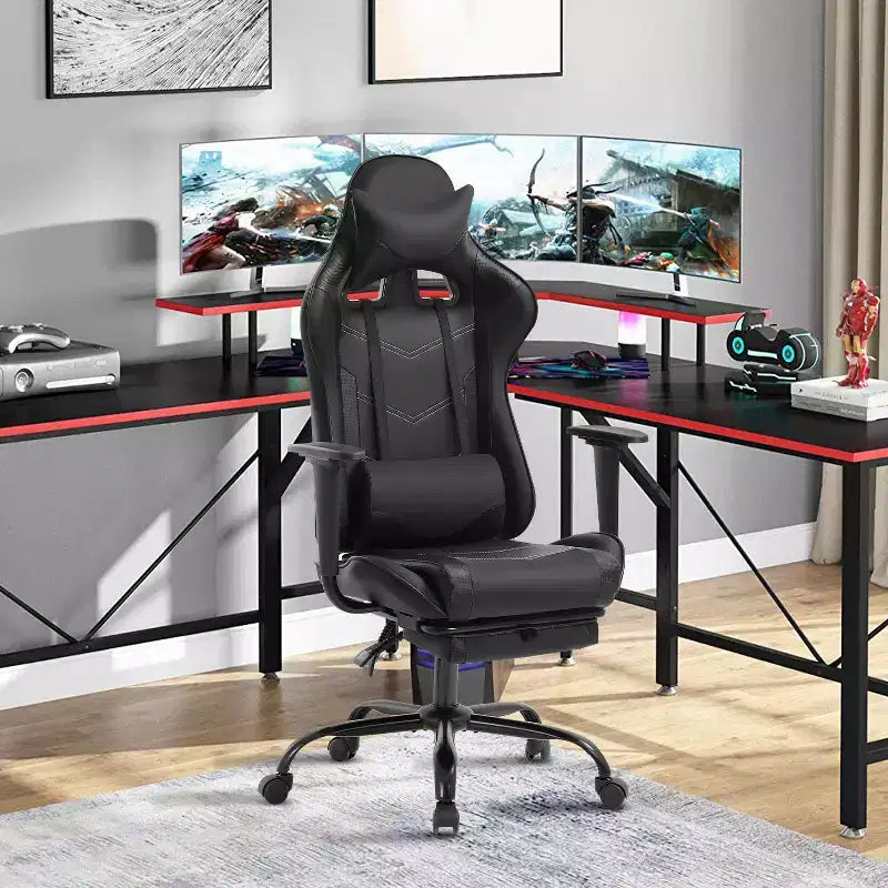 Silla Gamer BestMassage Silla de Computadora para Juegos con Soporte Lumbar y Reposapiés Diseño Giratorio con Ruedas Silla de Oficina para Hogar, Oficina y Juegos
