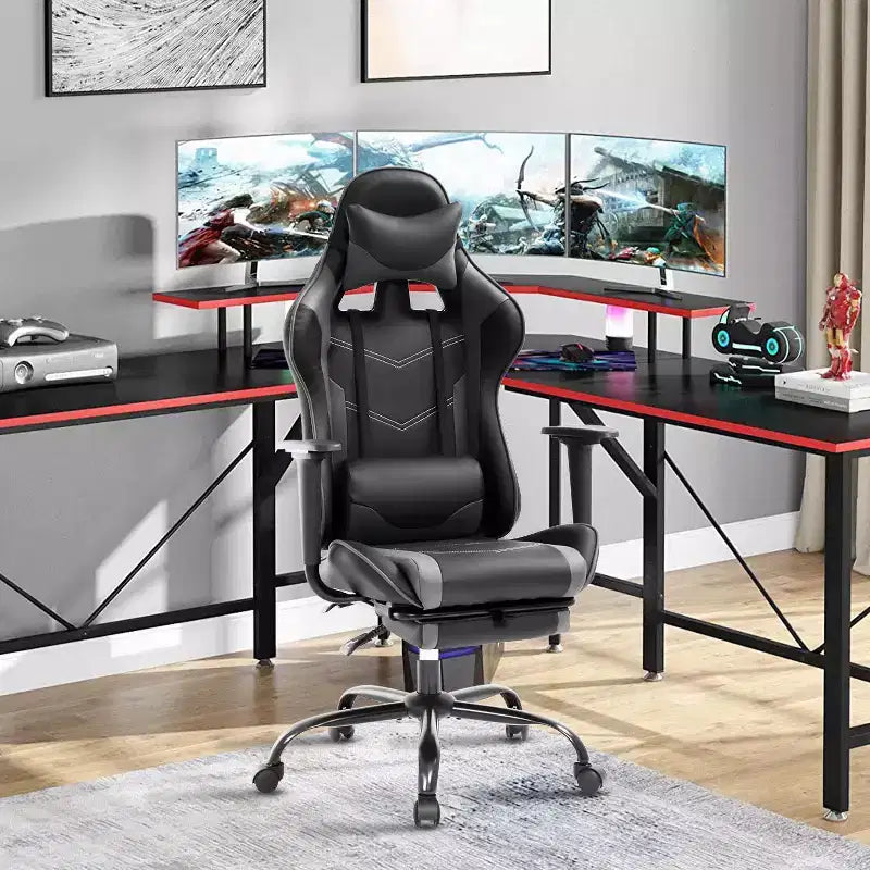 Silla Gamer BestMassage Silla de Computadora para Juegos con Soporte Lumbar y Reposapiés Diseño Giratorio con Ruedas Silla de Oficina para Hogar, Oficina y Juegos