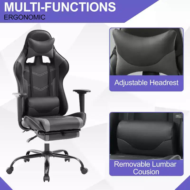 Silla Gamer BestMassage Silla de Computadora para Juegos con Soporte Lumbar y Reposapiés Diseño Giratorio con Ruedas Silla de Oficina para Hogar, Oficina y Juegos