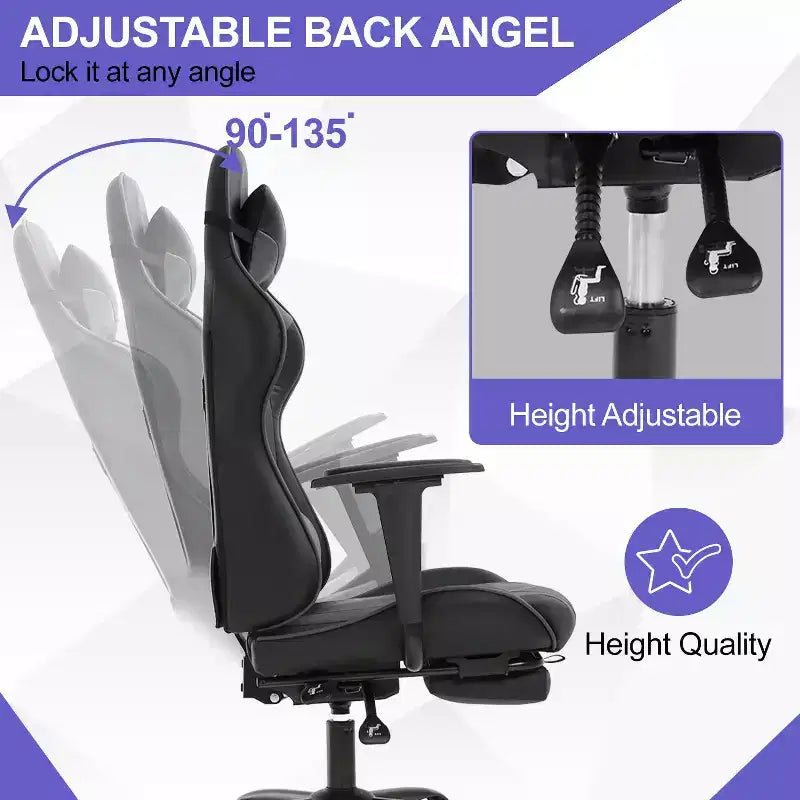 Silla Gamer BestMassage Silla de Computadora para Juegos con Soporte Lumbar y Reposapiés Diseño Giratorio con Ruedas Silla de Oficina para Hogar, Oficina y Juegos